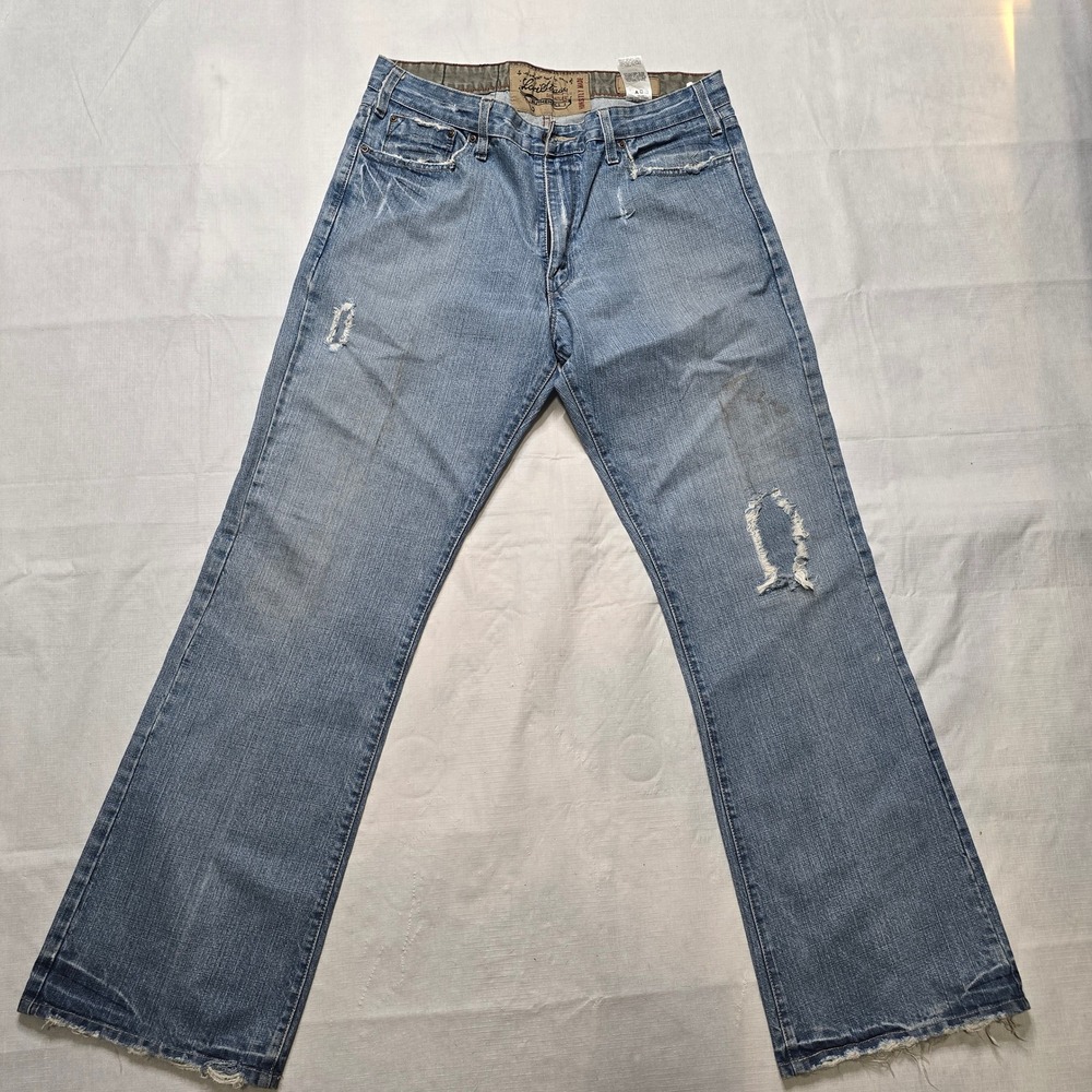 Levi Strauss Signature Mens 36x32 Low Bootcut Distressed Medium Wash Blue Jeans